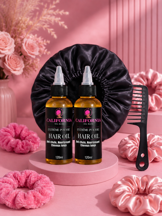 Pack Double Huile Extrême Pousse – Repousse & Anti-chute + Bonnet Satin & Peigne Démêlant Offerts