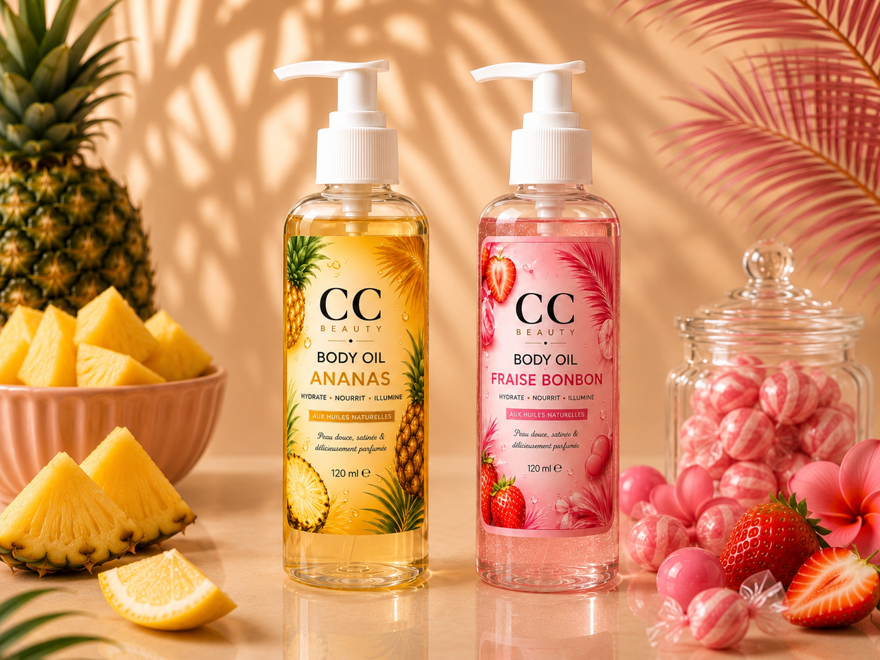 Pack Duo Body Oils Gourmands – Fraise Bonbon & Ananas