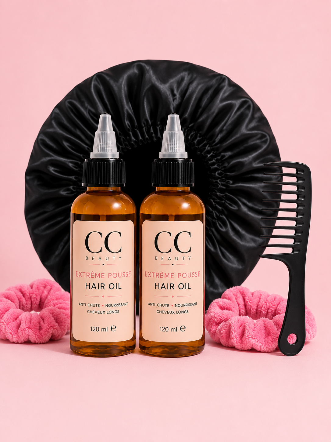 Pack Double Huile Extrême Pousse – Repousse & Anti-chute + Bonnet Satin & Peigne Démêlant Offerts